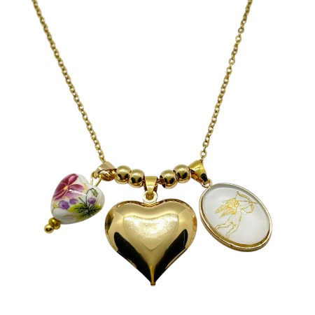 necklace steel gold heart gold ceramic and pendant1